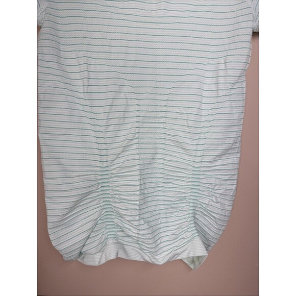 Athleta Fast Track M Top Blue Ruched Short Sleeve Activewear Gripper Hem - Picture 10 of 10